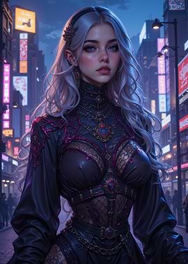 Cyberpunk Woman in Neon City