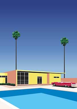 Retro Palm Tree House and Car