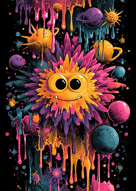 Psychedelic Space Monster with Dripping Paint