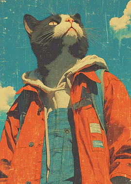 Cat in hypebeast style retro