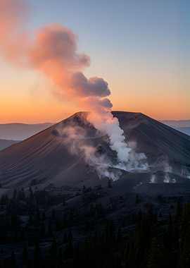 Volcano Erupting at Sunset