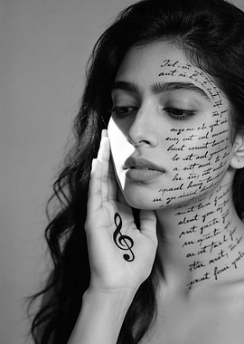 Woman with Text Tattoos and Treble Clef