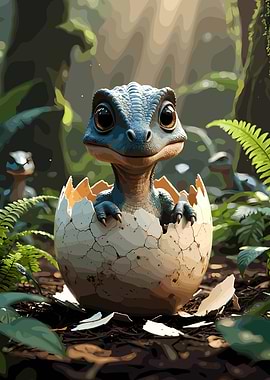 Baby Dinosaur Hatching from Egg