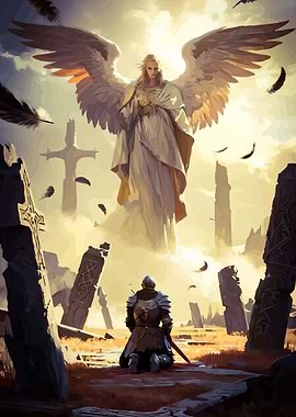 Angel and Knight in Ruined Landscape