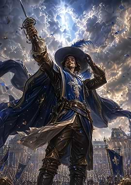 Musketeer with Sword and Blue Cape