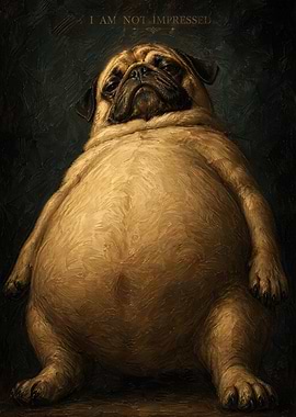 Overweight Pug with 'I Am Not Impressed' Text