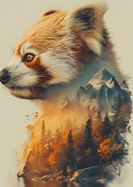 Red Panda in Mountain Landscape
