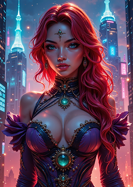 Fantasy Woman in Futuristic City