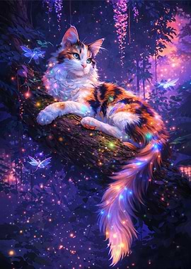Magical Cat in Enchanted Forest