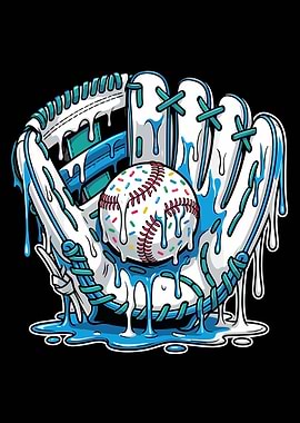 Melting Baseball Poster, Dripping Glove Art, Sweet Sports Wall Print