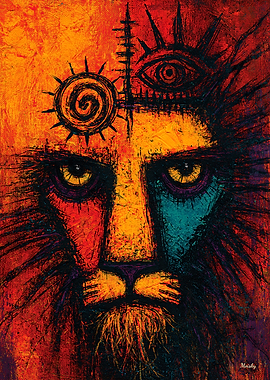 Lion Face with Mystical Symbols