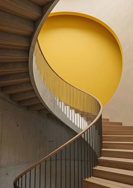 Modern Spiral Staircase with Yellow Accent - Architecture Concept