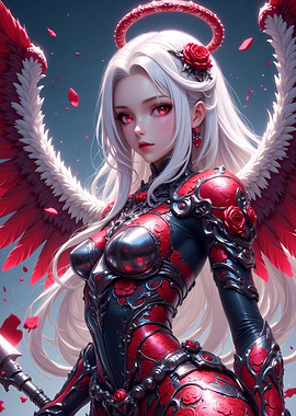 Anime Angel Warrior with Red Wings