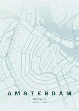 Amsterdam Light Blue Map with Coordinates