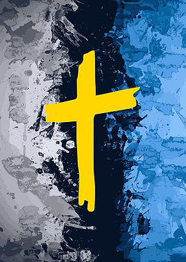 Golden Cross on Abstract Background