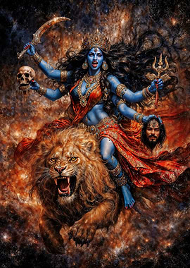 Goddess Kali Riding a Lion