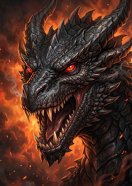 Fierce Black Dragon with Red Eyes