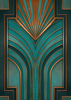 Art Deco Teal and Gold Geometric Pattern