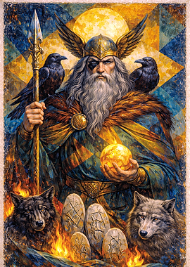 Odin with Ravens and Wolves