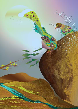 Whimsical Birds on a Rocky Outcrop