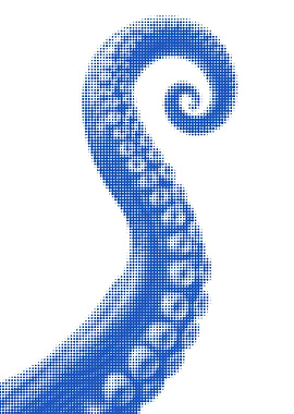 Blue Halftone Octopus Tentacle Swirl