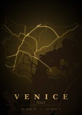 Venice City Map — Italy Night Travel Poster