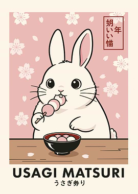 Usagi Matsuri - Cute Bunny Eating Dango Sakura