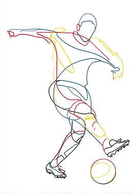 Football Player Kicking Ball Line Art