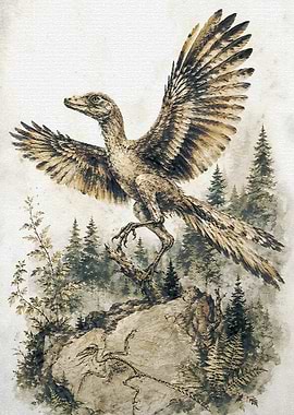 Feathered Dinosaur in Forest