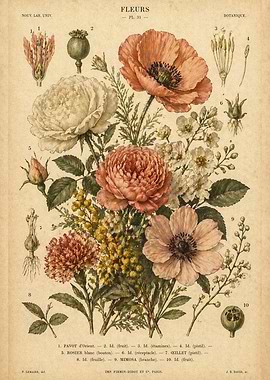 Vintage Botanical Illustration of Flowers