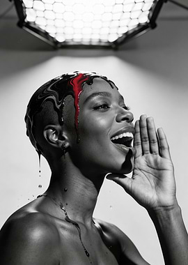 Woman with Red and Black Liquid on Head