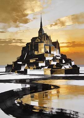 Mont Saint-Michel at Sunset acrylic painting