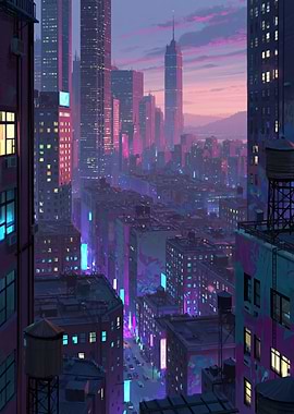 Cyberpunk Cityscape at Dusk