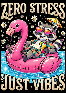 Raccoon on Flamingo Float
