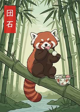 Red Panda Bamboo Bliss - Japanese Aesthetic Dango