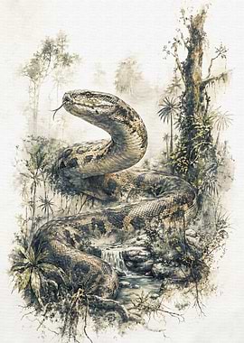 Anaconda in a Jungle Stream