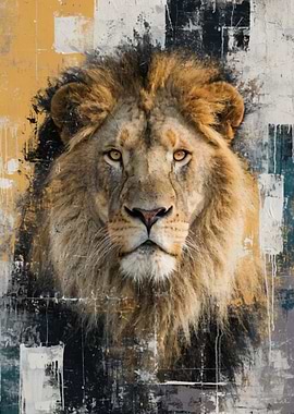 Majestic Lion Portrait with Abstract Background
