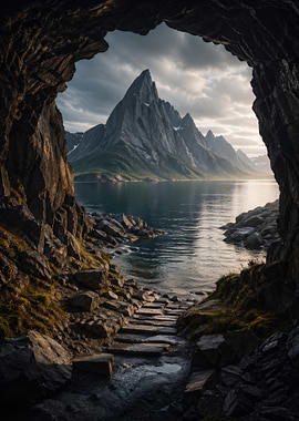 Cave Entrance to Mountain Landscape
