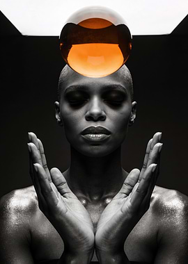 Woman with Crystal Ball on Head