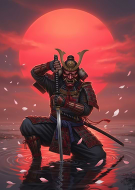 Samurai Warrior in Red Sun
