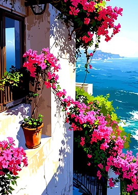 Balcony with Flowers and Ocean View