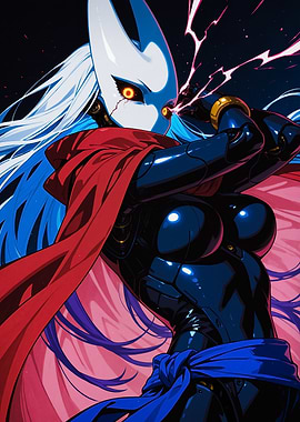 Cyberpunk Anime Character with Red Cape