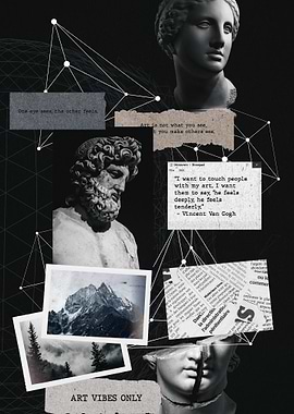 Artistic Collage with Sculptures and Quotes