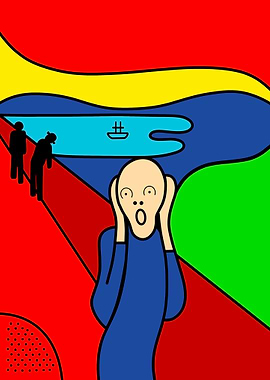 Screaming Figure in a Colorful Landscape