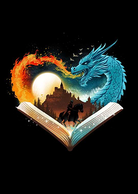 Fantasy Book with Dragon and Knight