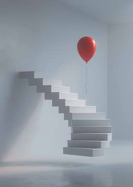Red Balloon and White Staircase