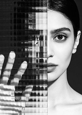 Woman's Face Behind Textured Glass