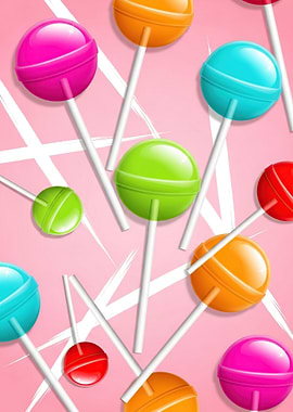 Colorful Lollipops on Pink Background