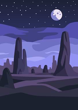 Alien Desert Night Landscape