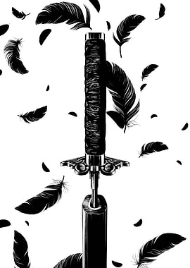 Katana Sword with Falling Feathers